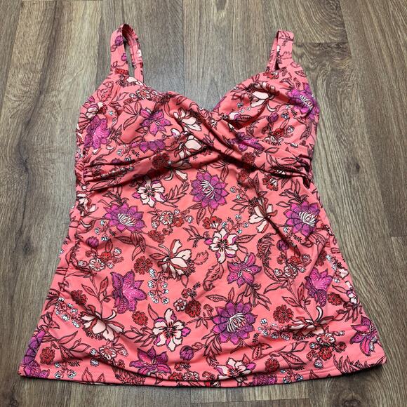 Lands End Womens Peach Pink Floral Underwire Tankini Swim Suit Top Size 6 Small - Picture 1 of 9